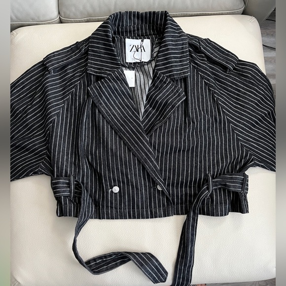 Zara Women’s Cropped Striped Denim Jacket - Size XL - Picture 7 of 12